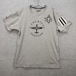 Red Canoe American Mustang Plane T Shirt Men XXL Gray Military Aviation Made USA